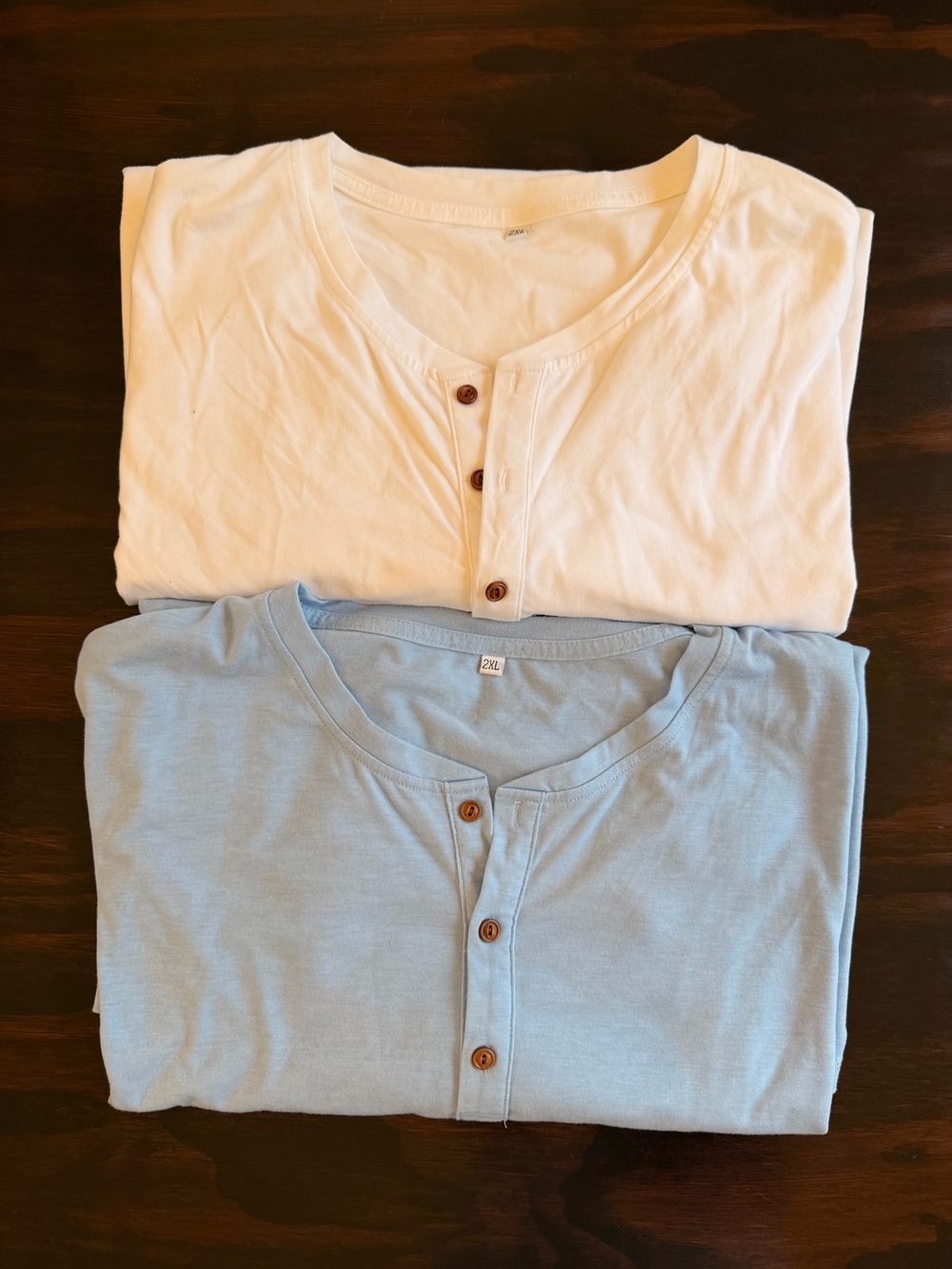 Classic Henley Men's Shirt - White and Light Blue
